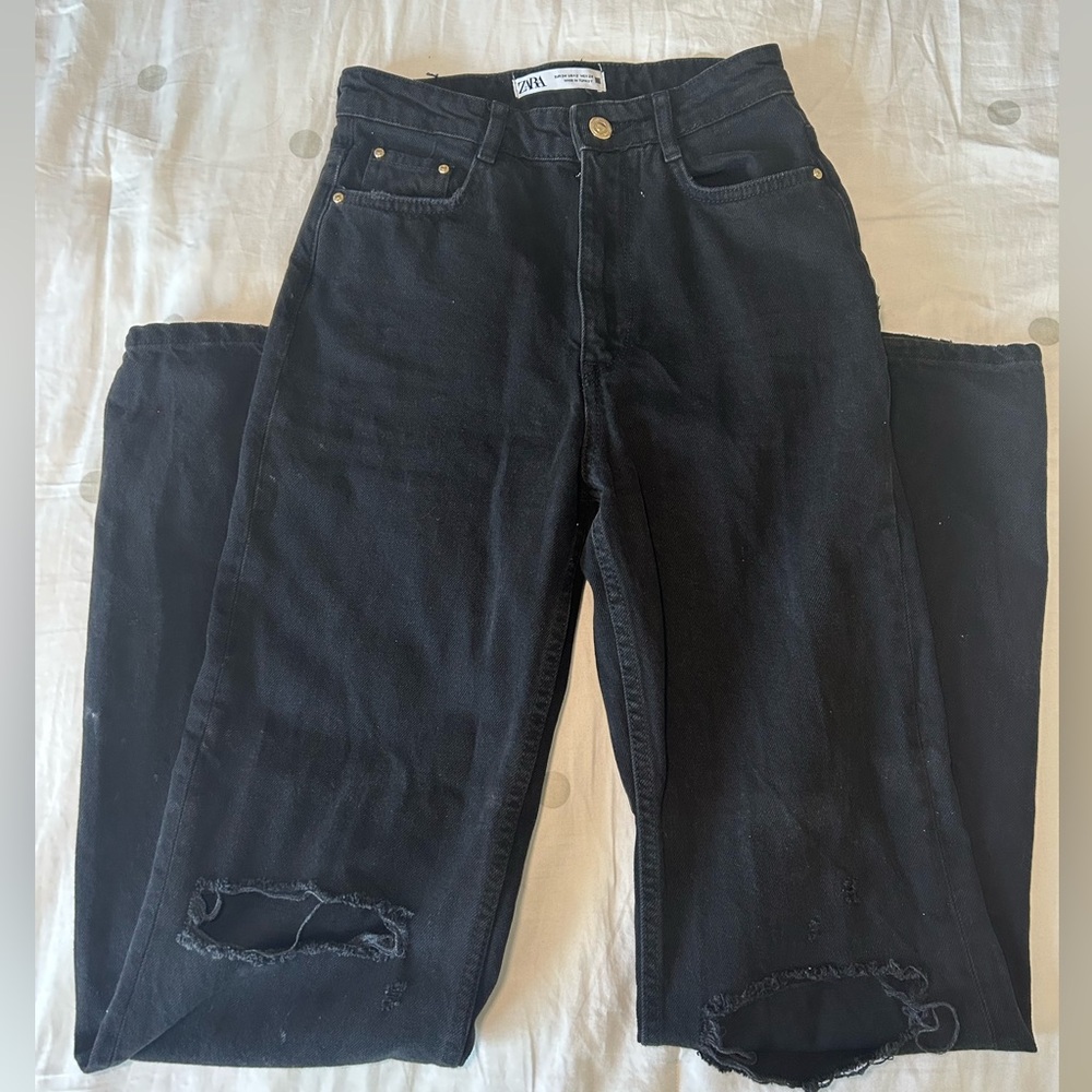 Zara High Rise Wide Leg Black Denim Jean